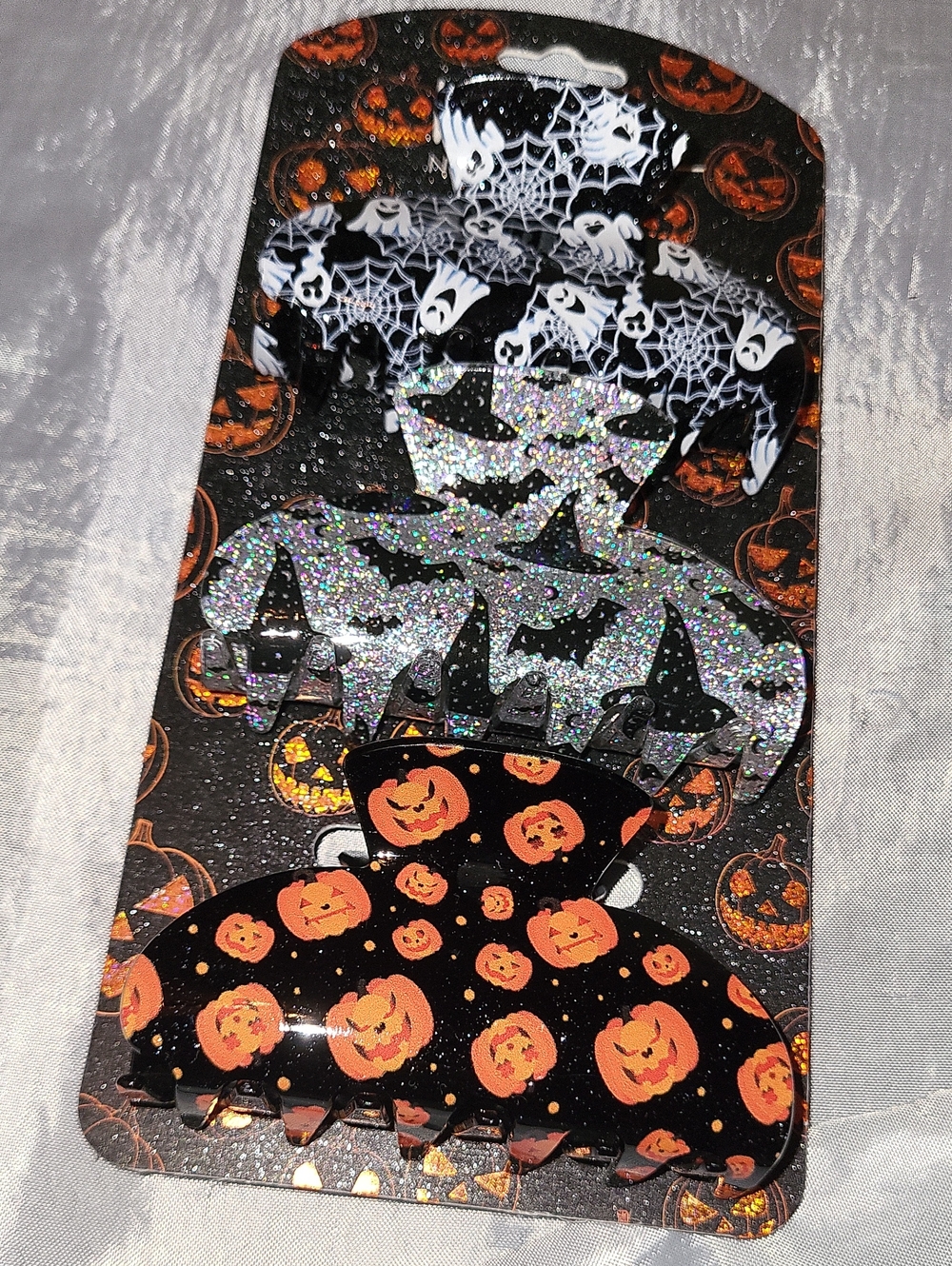 Halloween Hair Claw clips Black, Orange  Glitter LI
